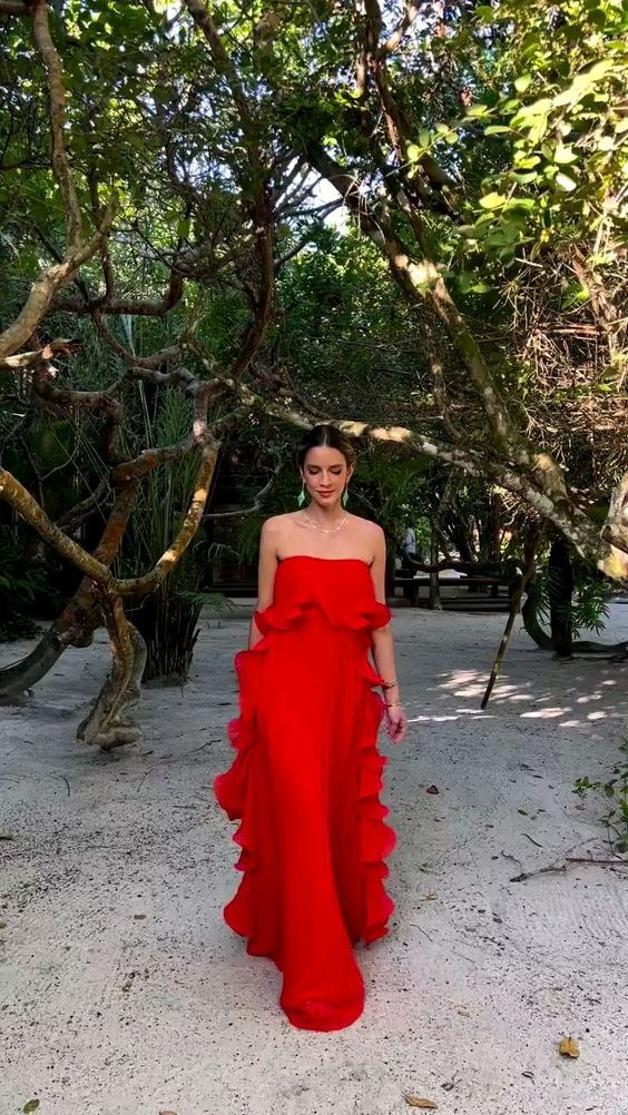 Red/Yellow a-line ruffled long Chiffon ball gown prom dress evening dress wedding guest party dress gh2951