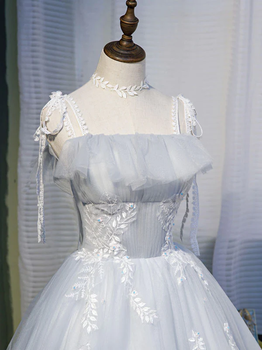 Gray tulle lace short prom dress, gray tulle homecoming dress 2661