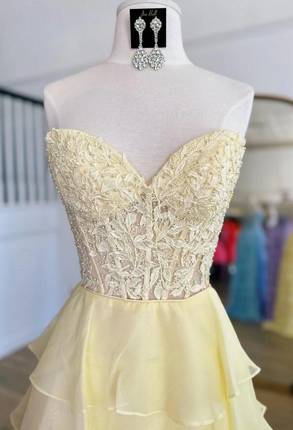 Princess Chiffon Long Prom Dresses with Lace Bodice and Ruffle Skirt GP524
