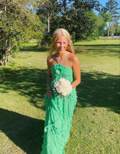 Green fashion halter neck long chiffon ball gown evening dress party dress gh2862
