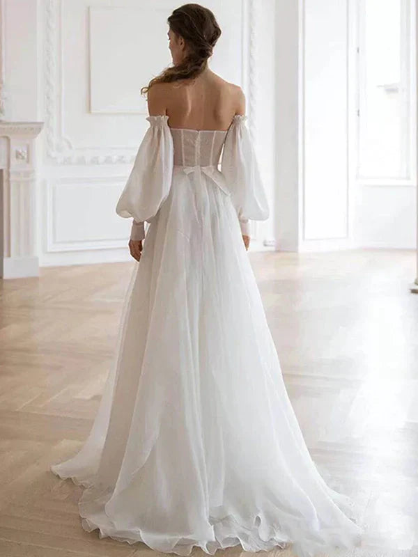 shopuniqlos-White tulle fairy long floor-length wedding dress prom dress gh5391