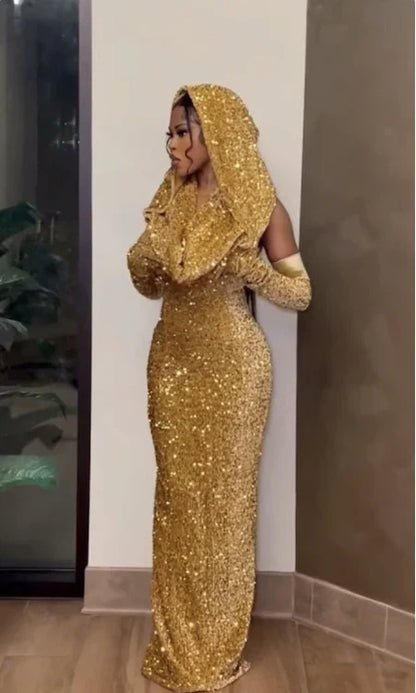 Vestido de fiesta de sirena con cuello halter, encantador, con lentejuelas brillantes y cuentas, TP4508