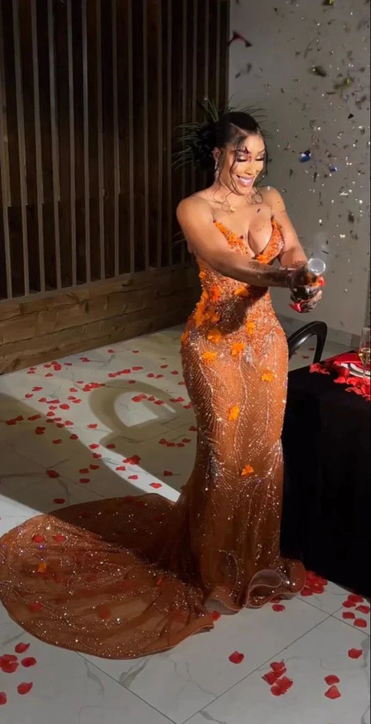 Vestido de fiesta de sirena con lentejuelas brillantes, sin tirantes y largo hasta el suelo, TP4515