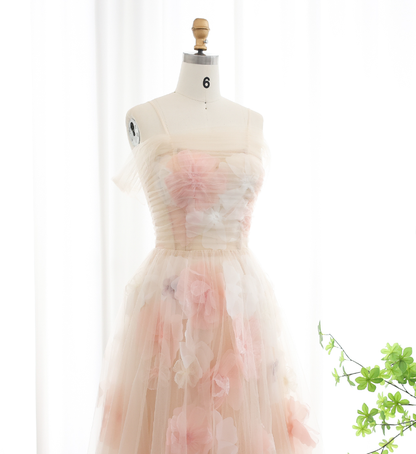 Dreamy A Line Off the Shoulder 3D Flower Tulle Prom Dress Evening Dress SH2379