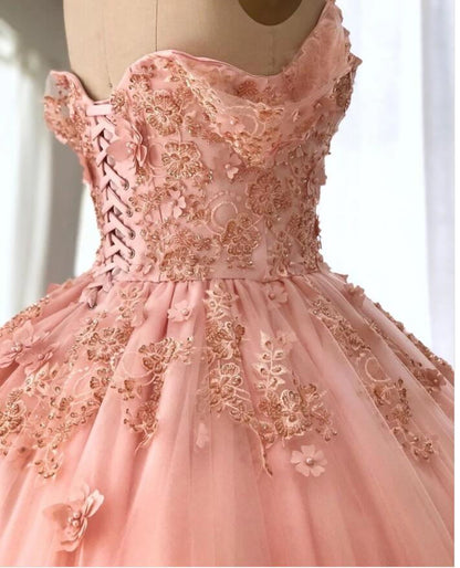 Quince Dresses Pink Ball Gowns Off the Shoulder Wedding Dress, PW436