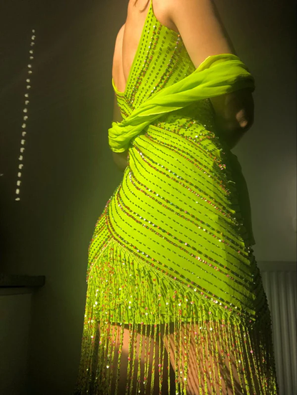 Unique Spaghetti Straps Chiffon Beaded 8th Grade Homecoming Dress Lemon Green Sheath Short Prom Dress S921