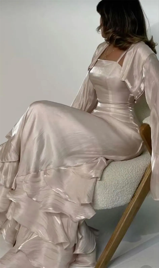 Vestidos de fiesta vintage con volantes, vestido de noche largo hasta el suelo