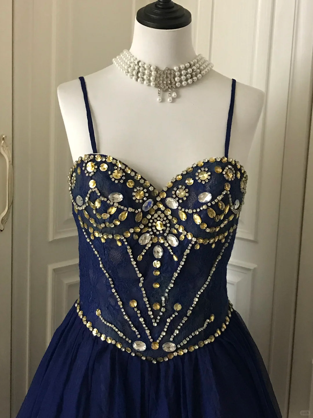Vintage Navy Blue Lace Beaded A Line Homecoming Dress Birthday Dress  S545