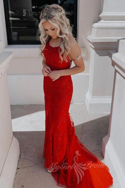 Pink Tulle Mermaid Prom Dresses Appliques Backless Evening Dresses GP596