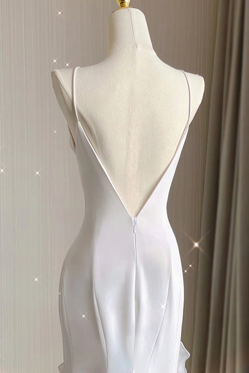 Romantic Chiffon Sheath Wedding Dresses With Ruffles, Long Prom Evening Dress PW551