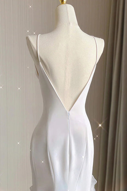 Romantic Chiffon Sheath Wedding Dresses With Ruffles, Long Prom Evening Dress PW551