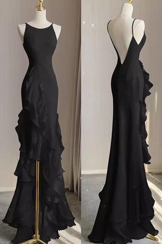 Romantic Chiffon Sheath Wedding Dresses With Ruffles, Long Prom Evening Dress PW551