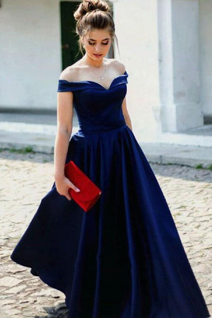Royal Blue Elegant Off Shoulder Prom Dress, Simple Satin Evening Dress GP239