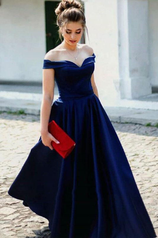 Royal Blue Elegant Off Shoulder Prom Dress, Simple Satin Evening Dress GP239