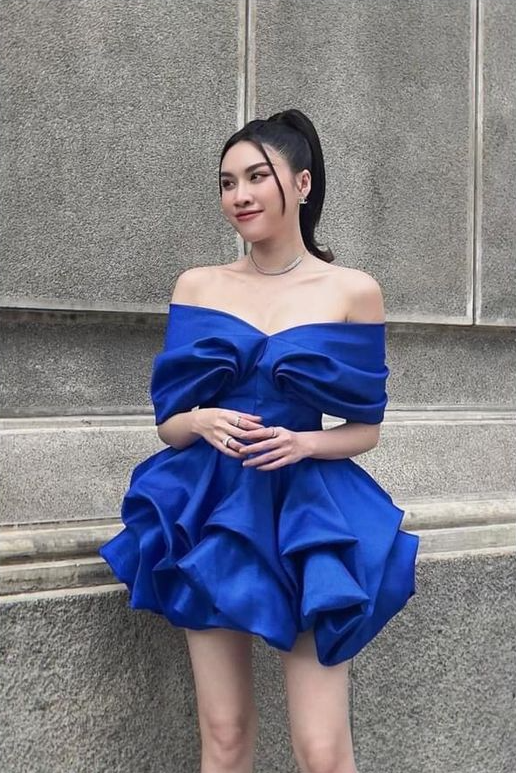 Unique Blue Off The Shoulder Homecoming Dresses SH640