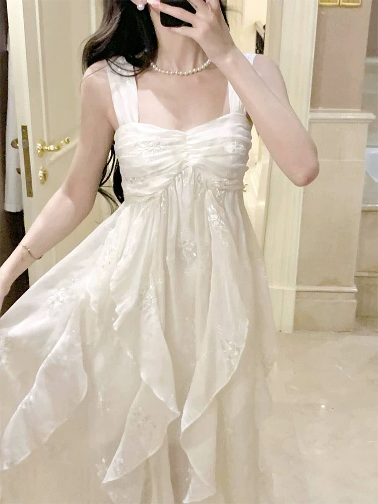 Sexy French High Low Square Neckline Christmas Dress Ivory Birthday Dresses Birthday Outfits SD1148