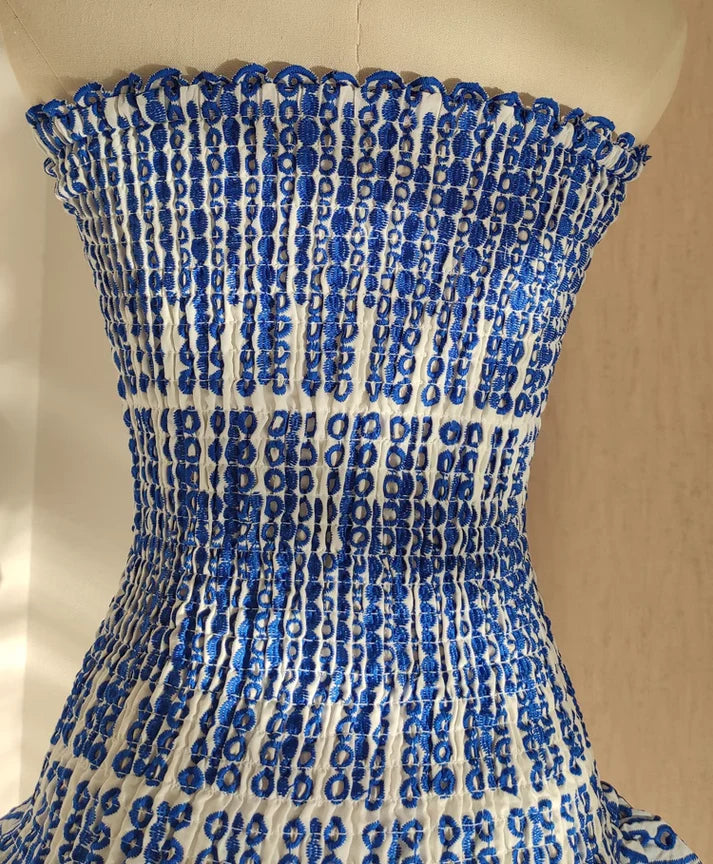 Vintage Dark Blue Pattern Design Strapless Mini Party Dress Homecoming Dress TP4044