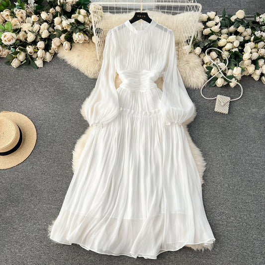 Vintage A line Scoop Long Sleeves White Holiday Dresses Women's Dress SD1289