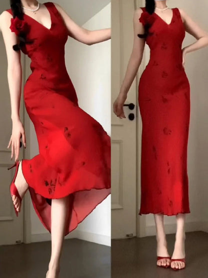 Vintage Sheath V Neckline Red Holiday Dress Birthday Dresses Birthday Outfits SD1310