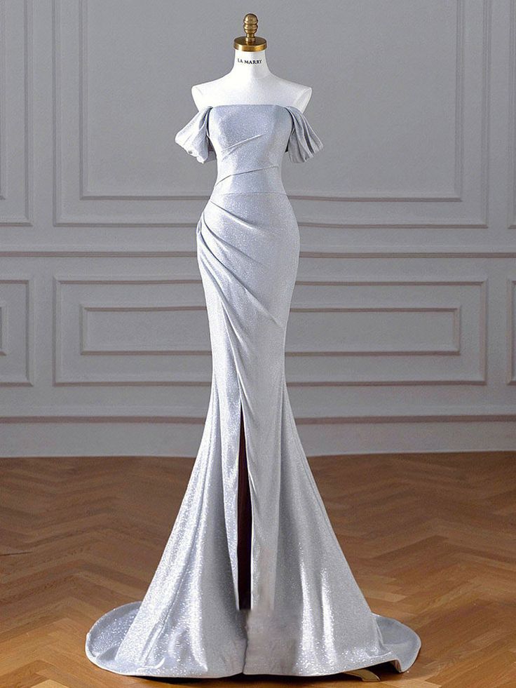 Pretty Mermaid Off The Shoulder Sequin Slit Long Prom Dresses Party Dress SD1334