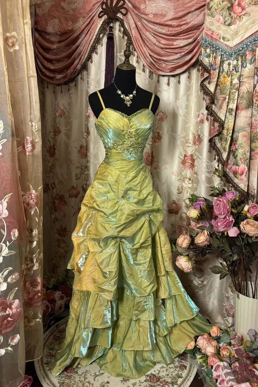 Green Gorgeous Retro Exquisite Beaded Elegant Long Satin Prom Dress Evening Dress Graduation Dress Birthday Dress gh3186