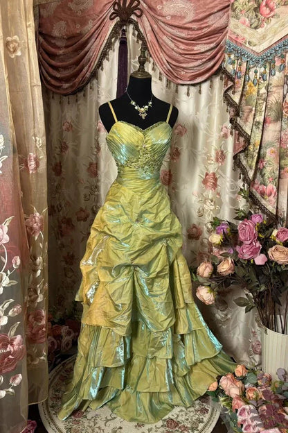 Green Gorgeous Retro Exquisite Beaded Elegant Long Satin Prom Dress Evening Dress Graduation Dress Birthday Dress gh3186