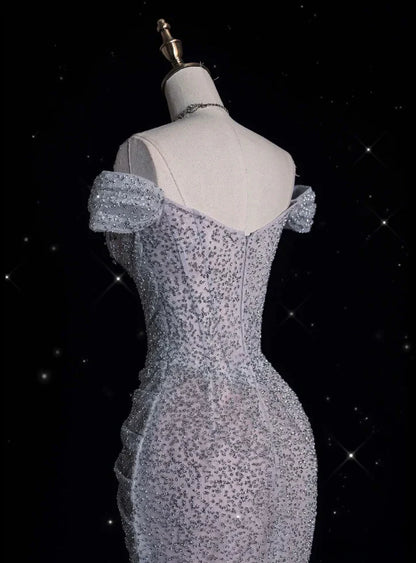 Gorgeous Mermaid Off Shoulder Sequined Long Ball Gown Formal Evening Gown Wedding Dress gh4380