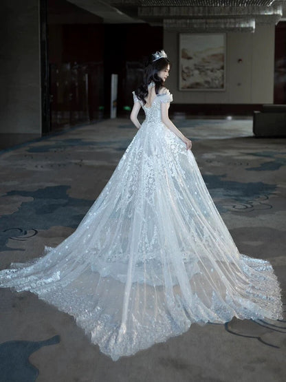 Pretty Mermaid Off The Shoulder Tulle Silver Beads Long Prom Dresses Formal Evening Dress SD2311
