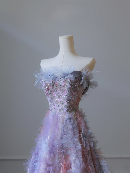 Pretty A line Strapless Tulle Long Prom Dress Formal Evening Dresses