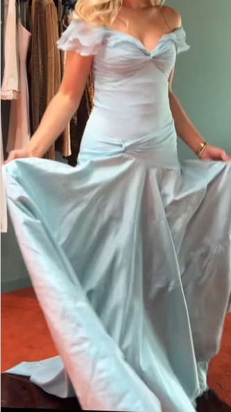Classy Mermaid Off The Shoulder Light Blue Evening Dress Prom Birthday Dresses