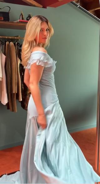 Classy Mermaid Off The Shoulder Light Blue Evening Dress Prom Birthday Dresses