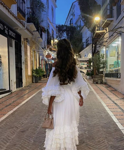 Classy 2 Pieces Off The Shoulder Long Party Dress White Prom Dresses SD2457