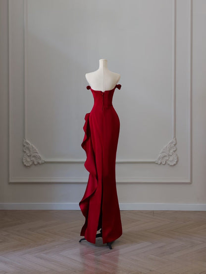 Simple Mermaid Off The Shoulder Neckline Burgundy Sequin Long Party Dress Prom Dresses SD2478