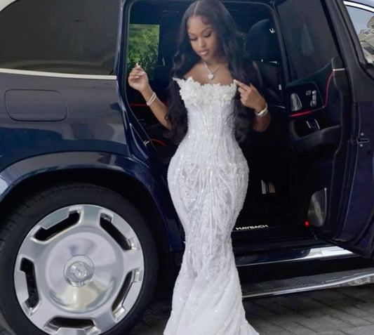 Hermoso vestido de sirena sin tirantes, blanco, con lentejuelas y negro, para niña, para cumpleaños, fiesta, atuendos de cumpleaños para mujer D2579