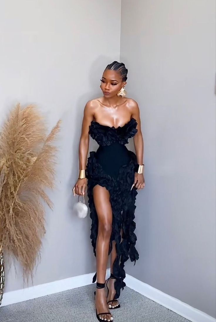 Vestidos de fiesta negros sexys sin tirantes, vestidos formales de verano para invitadas de boda, trajes para invitadas de boda D2631