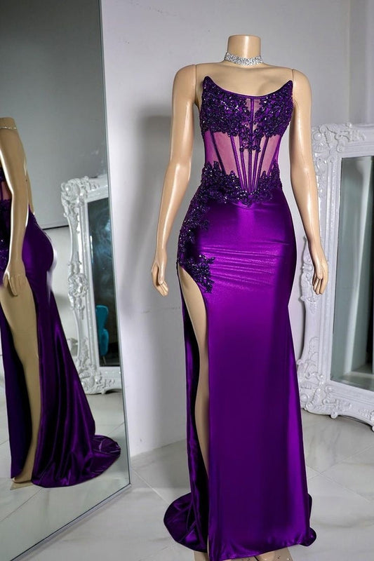 Vestido de fiesta largo de sirena sin tirantes, con escote en forma de uva, sexy, para cumpleaños, graduación, D2665