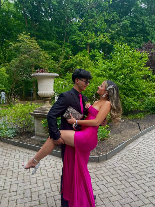 Hermoso vestido de sirena sin tirantes, rosa, con abertura para cumpleaños número 23, vestido de fiesta, atuendos de cumpleaños para mujeres D2680