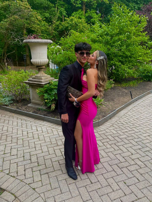 Hermoso vestido de sirena sin tirantes, rosa, con abertura para cumpleaños número 23, vestido de fiesta, atuendos de cumpleaños para mujeres D2680