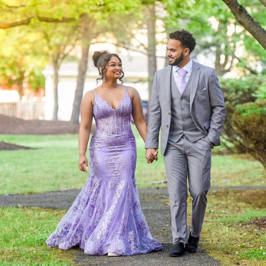 Vestido largo de sirena con tirantes finos y lentejuelas lilas, talla grande, para cumpleaños número 20, para fiesta de graduación, para mujer, D2699