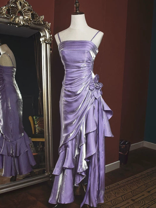Vestidos de fiesta largos de satén con tirantes finos para mujer Vestido de fiesta elegante