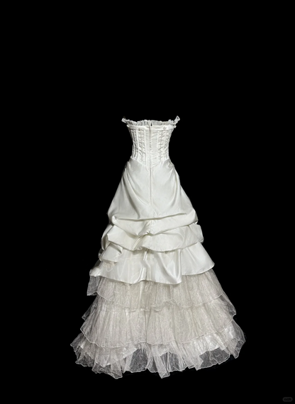 Chic Ball Gown Strapless Taffeta Ivory Long Wedding Dress Bridal Dresses SD2920