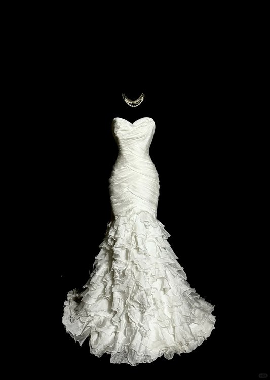 Classy Mermaid Sweetheart Tulle Ivory Long Wedding Dress Bridal Dresses SD2946