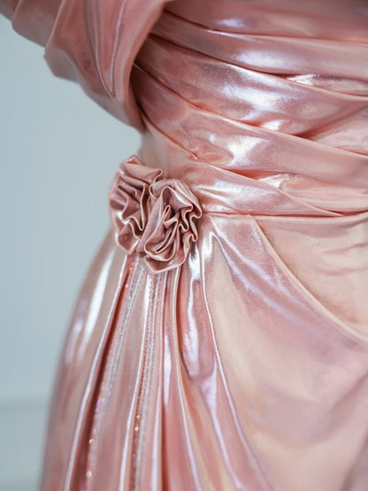 Classy A line Off The Shoulder Pink Evening Dress Prom Dresses SD3813