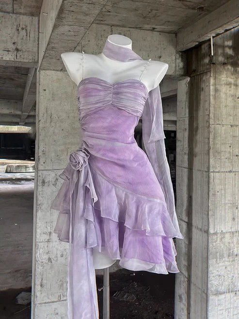 Retro Light Purple A-line Spaghetti Strap Short Lilac Homecoming Dress 17th Birthday Dress TP4036