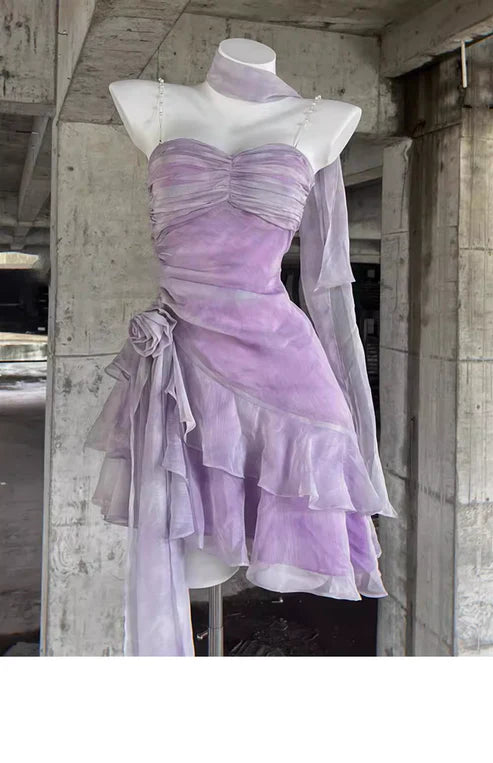 Retro Light Purple A-line Spaghetti Strap Short Lilac Homecoming Dress 17th Birthday Dress TP4036