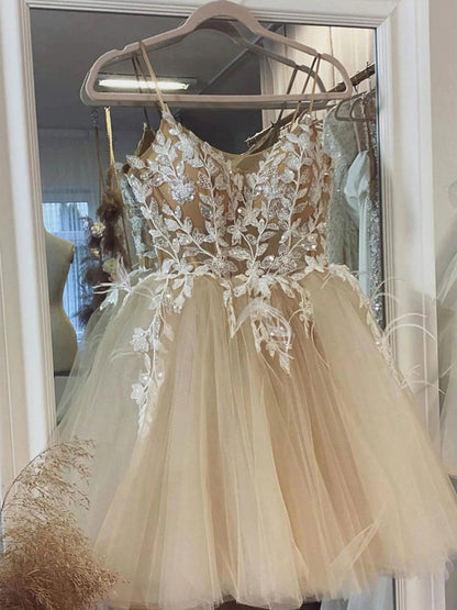 Short Champagne Lace Homecoming Dresses SH024