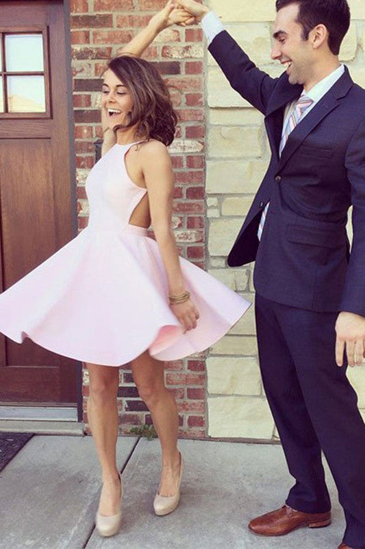 Vestido de graduación sencillo para niñas, vestido de fiesta corto rosa, bonito vestido de bienvenida.