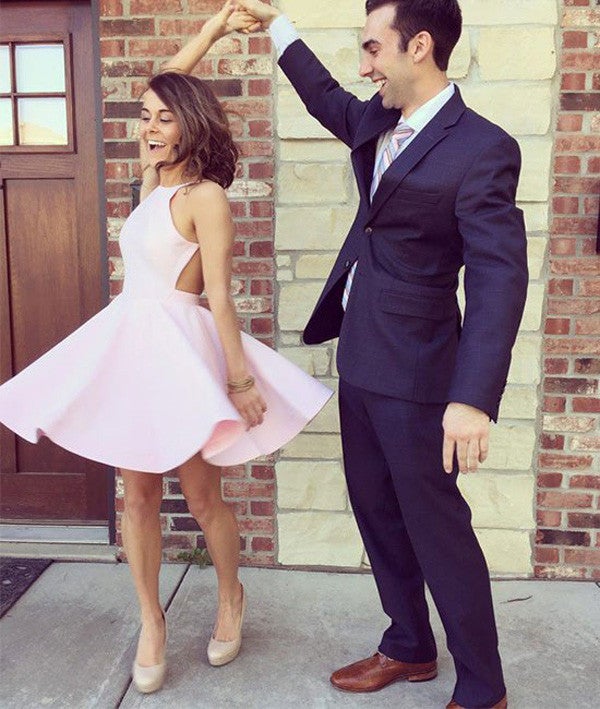 Vestido de graduación sencillo para niñas, vestido de fiesta corto rosa, bonito vestido de bienvenida.