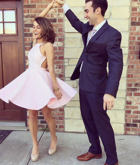 Vestido de graduación sencillo para niñas, vestido de fiesta corto rosa, bonito vestido de bienvenida.
