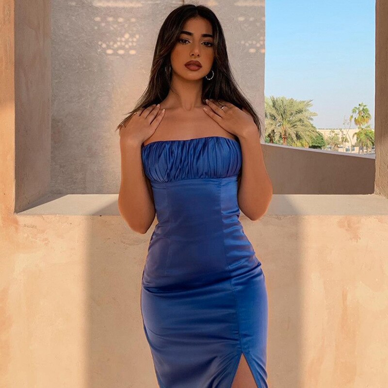 Ocean Blue Spaghetti Straps Sexy Mermaid Slits Long Prom Dress SH289